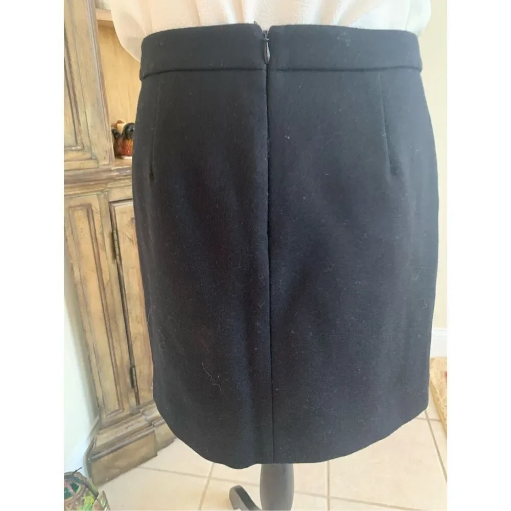 J. Crew Black Ivory Herringbone Zig Zag 100% Wool Mini Skirt